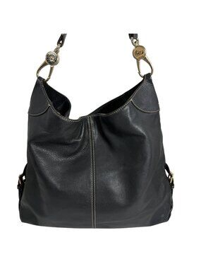 Dooney Bourke Black Leather Large Slouchy Hobo Shoulder Bag Toggle Clasp Strap